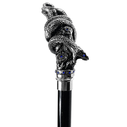 Luxury Silver-Plated Snake Cane with Sapphire Crystals