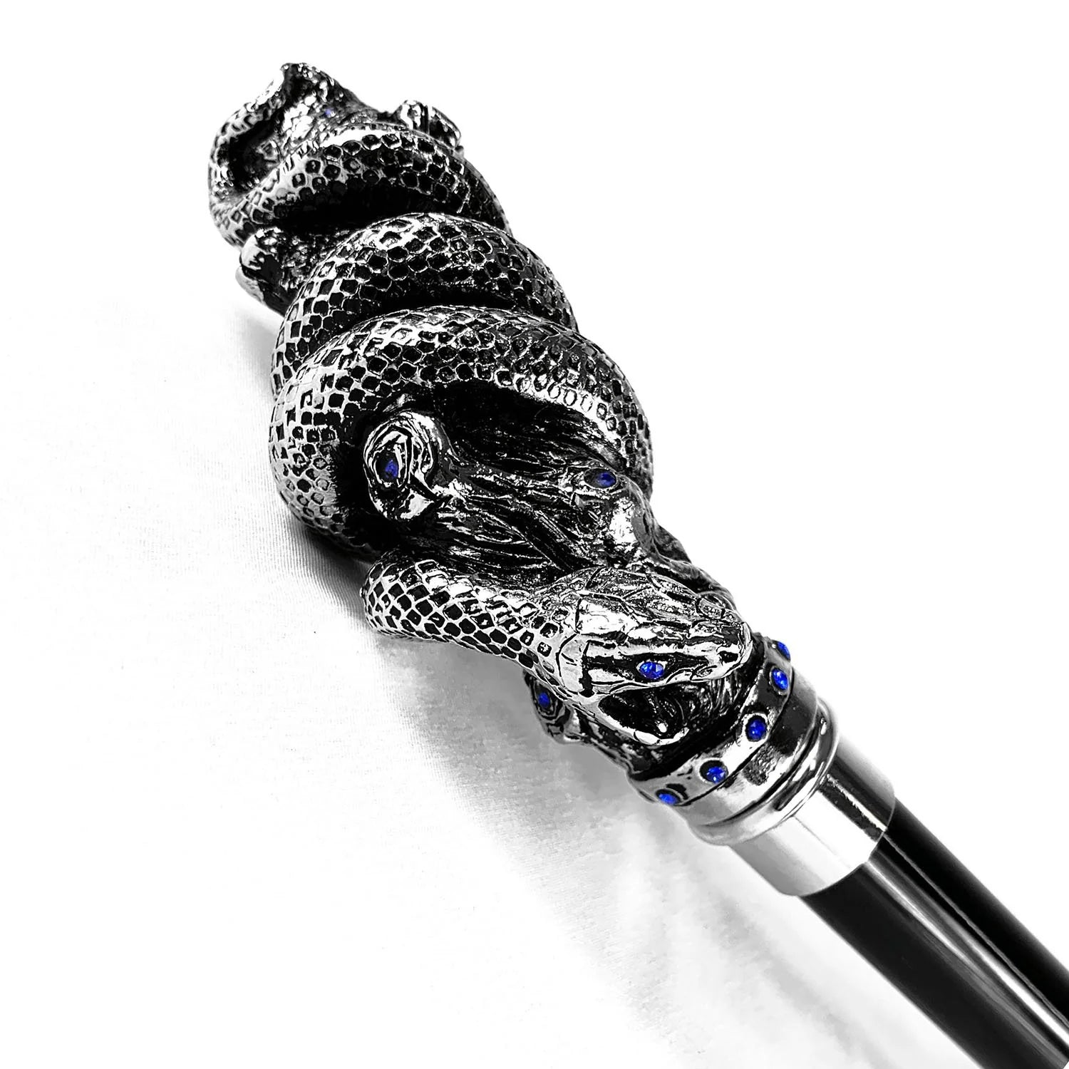 Luxury Silver-Plated Snake Cane with Sapphire Crystals
