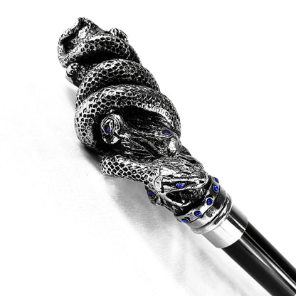 Luxury Silver-Plated Snake Cane with Sapphire Crystals