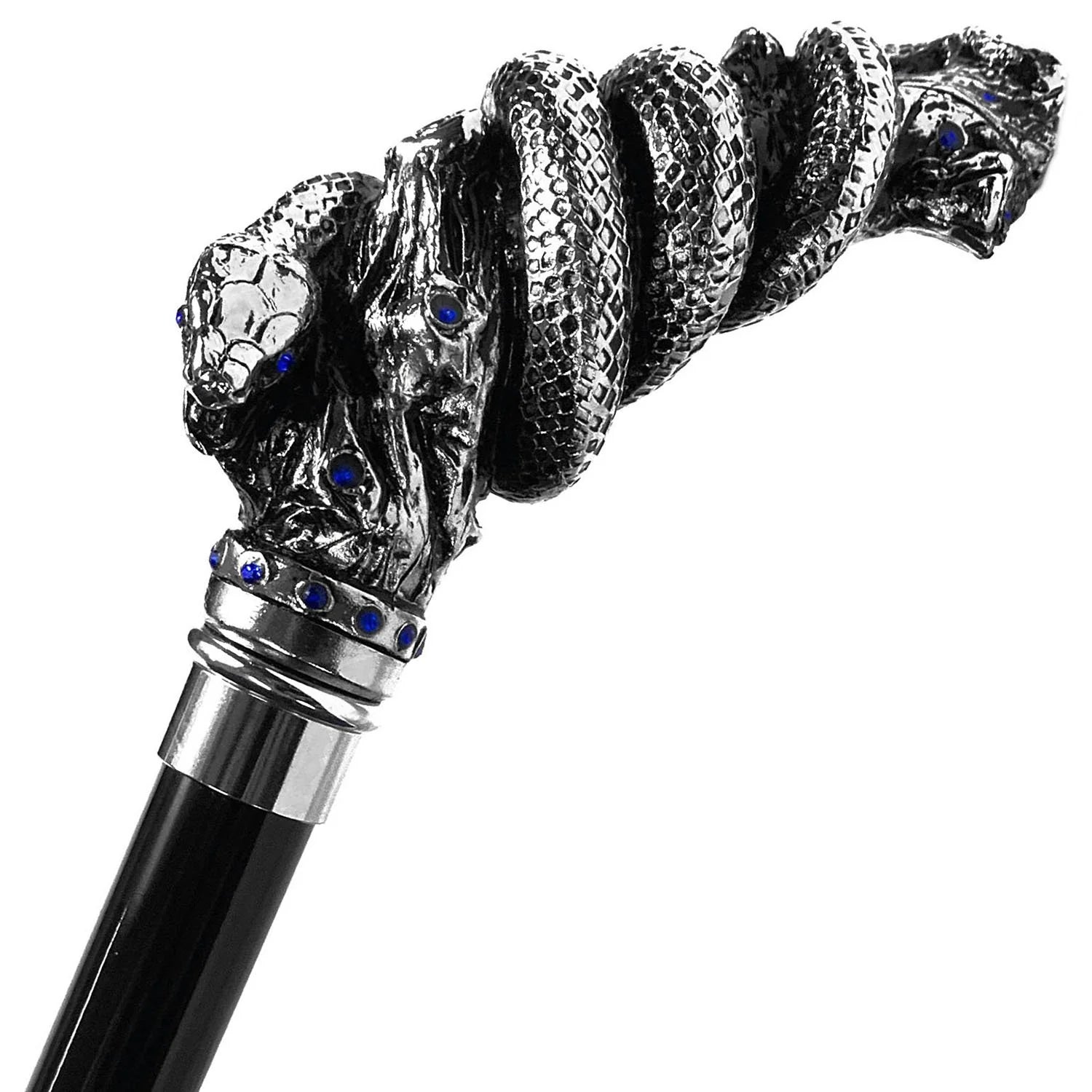Luxury Silver-Plated Snake Cane with Sapphire Crystals