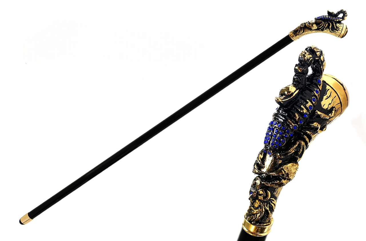 Original Scorpion Handle Walking Stick with Sapphire Crystals