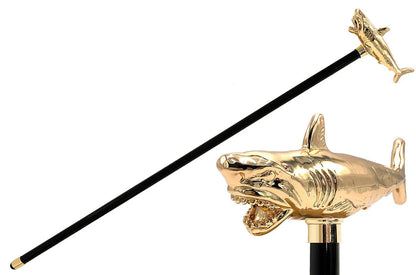 Limited Edition Shark Walking Cane – 24K Gold-Plated Luxury Stick
