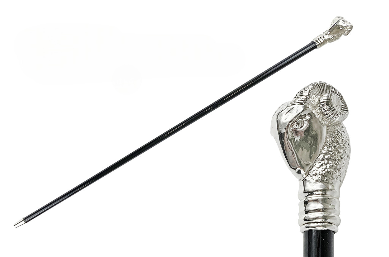Classic Design Silver-Plated 925 Ram Handle Walking Stick