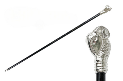 Classic Design Silver-Plated 925 Ram Handle Walking Stick