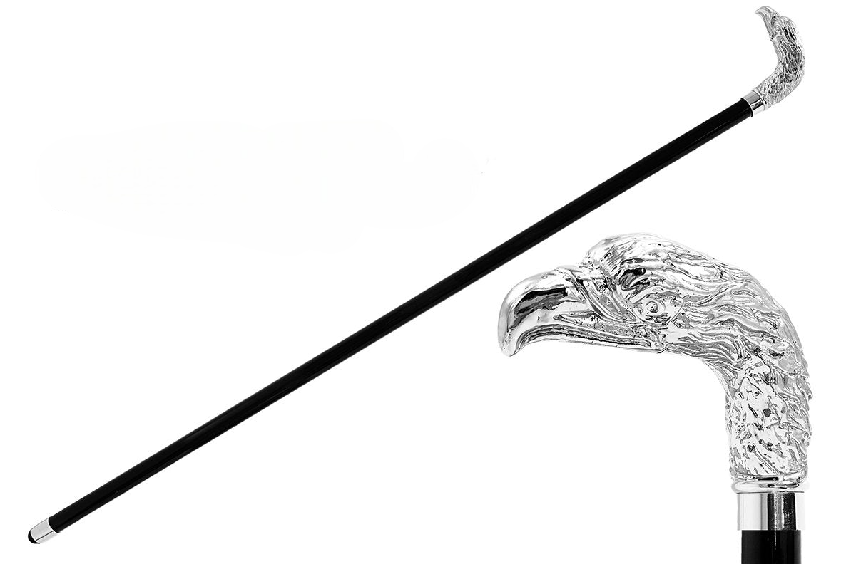 Elegant Bright Silver-Plated Hawk – Luxury Walking Stick