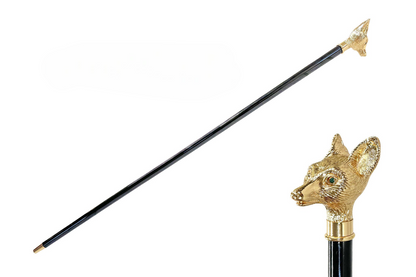 Luxury Handmade Fox Walking Stick with 24K Gold-Plated Handle