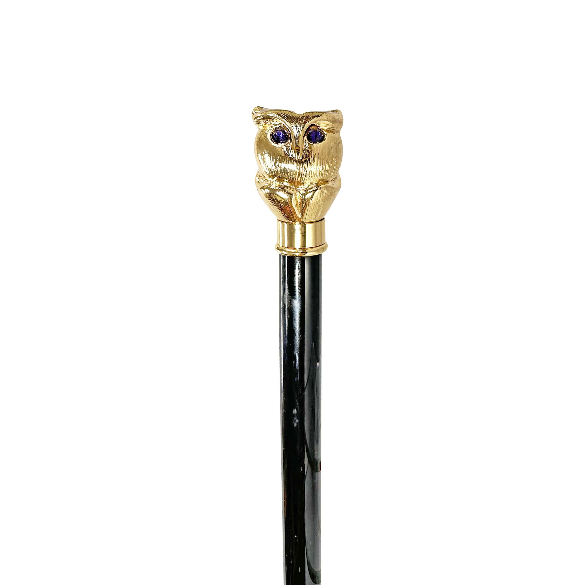 Luxury Italian Walking Stick with 24K Gold-Plated Owl and Purple Stone