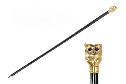 Luxury Italian Walking Stick with 24K Gold-Plated Owl and Purple Stone