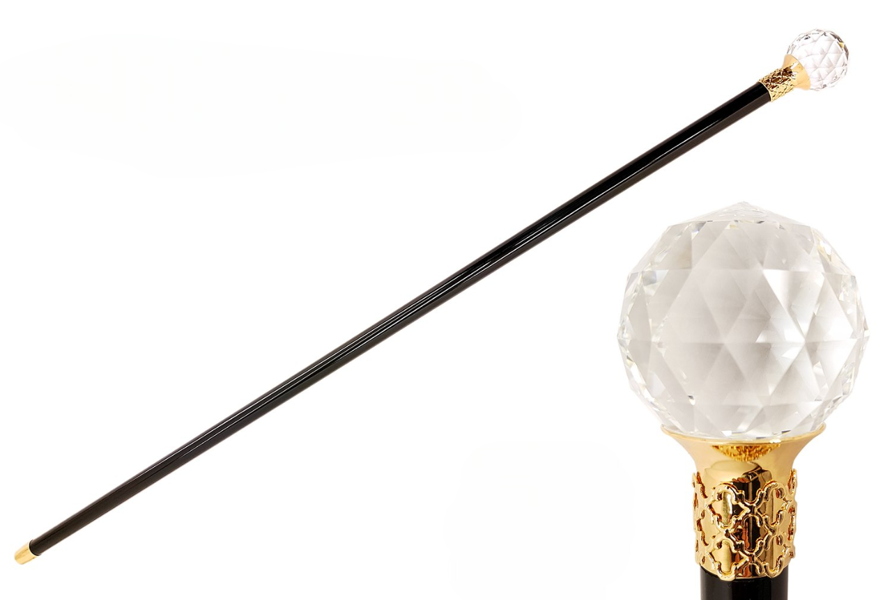 Luxury Black Cane with Oversized Swarovski Crystal Ball Handle