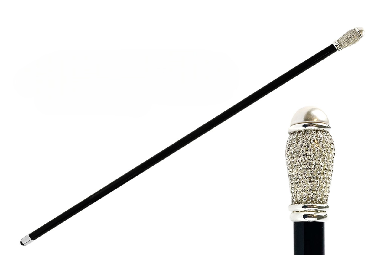 Elegant Italian Evening Cane with Pearl and Aquamarine Crystal Details