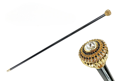 Luxury Italian Walking Stick with Topaz and Black Crystal Handle