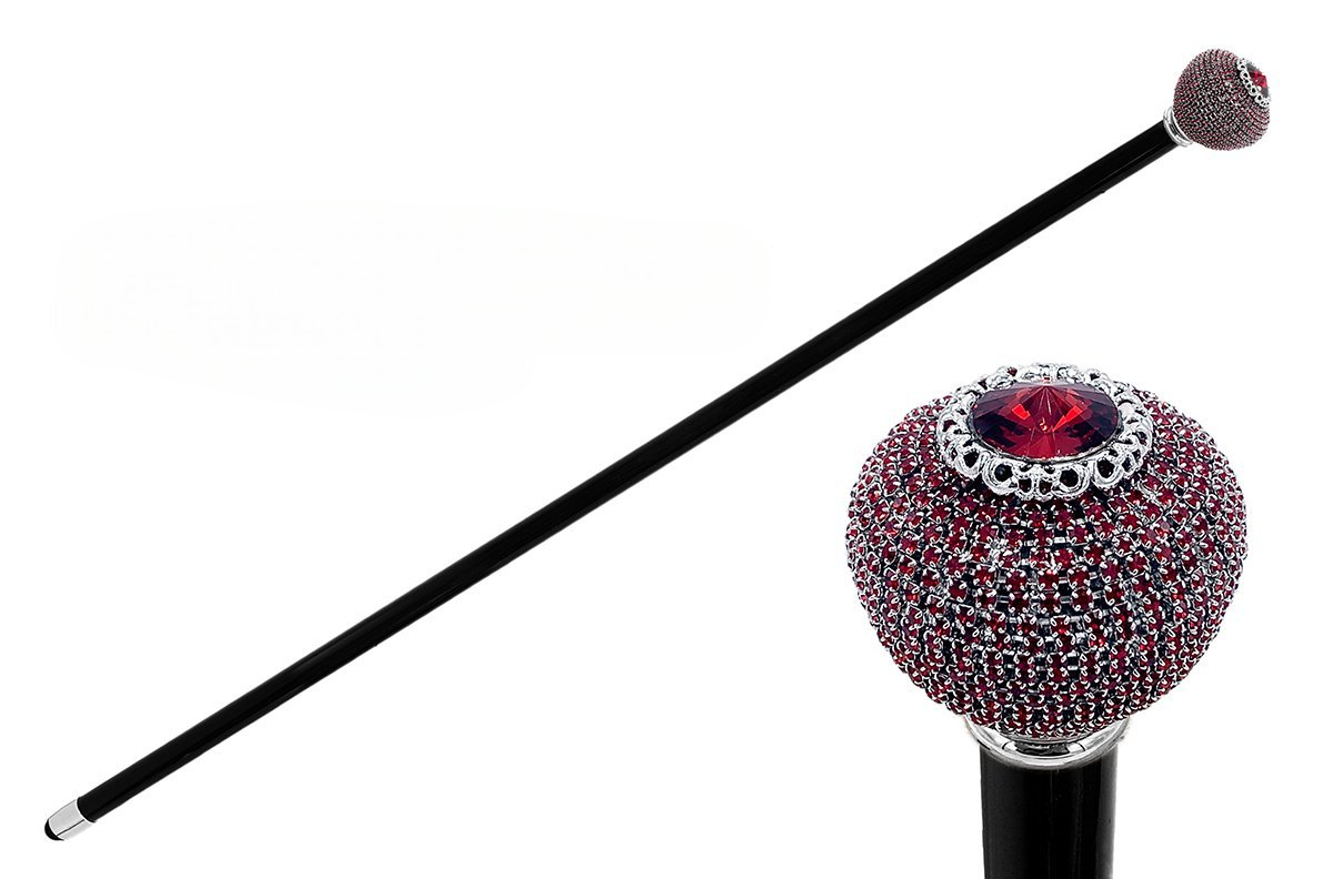 Luxury Italian Walking Stick with Siam Swarovski Crystals Round Knob