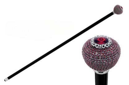 Luxury Italian Walking Stick with Siam Swarovski Crystals Round Knob