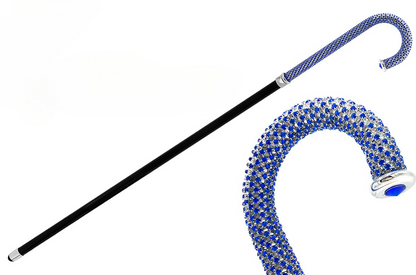 Brilliant Sapphire Crystals on Silver-Plated Brass Walking Stick Cane