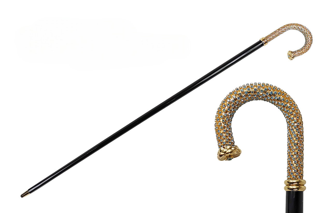 Luxury Italian Walking Stick Encrusted with Aquamarine Crystals