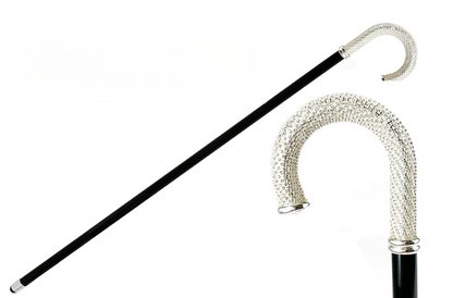 Walking Stick with Silver-Plated Handle Encrusted with White Crystals