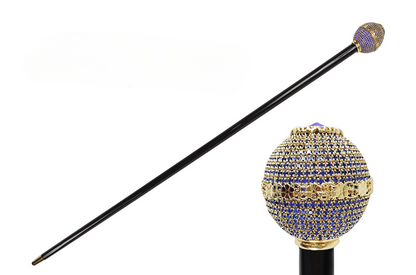 Luxury Walking Stick with Sapphire Crystals and 24K Gold Plating