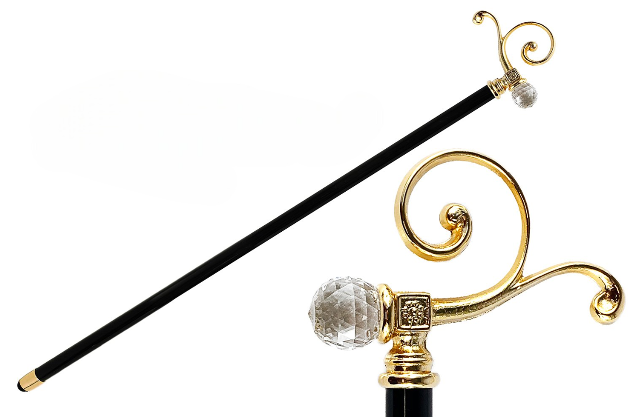 24K Gold-Plated Handle Collectible Walking Cane with Swarovski Crystal