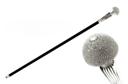 Crystals-Encrusted Evening Walking Stick – Silver-Plated Handle