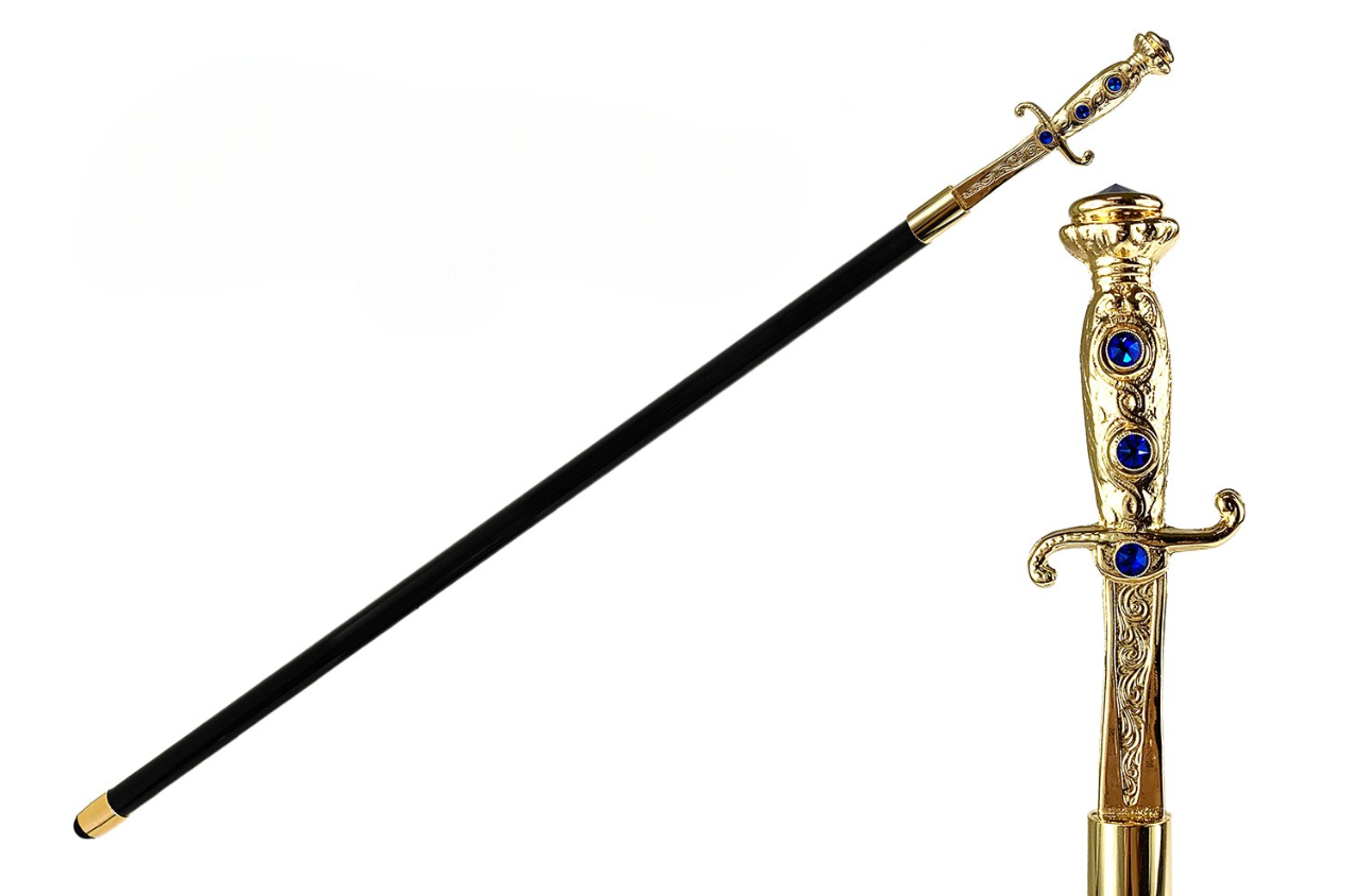 Luxury Italian Cane with Sword Handle with Swarovski Crystals
