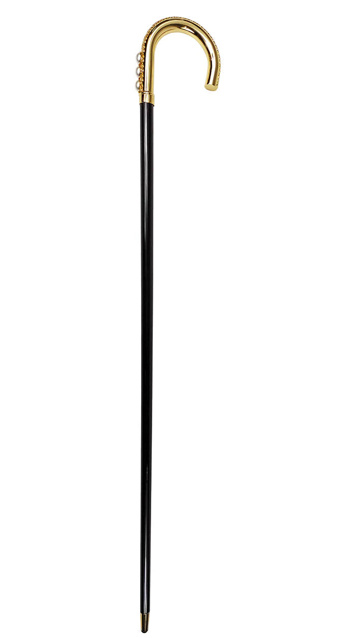 Gold-Plated Curved Walking Cane with Pearls – Luxury Men’s Cane