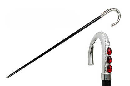 Luxury Italian Walking Cane with Red Crystals and Silver-Plated Handle