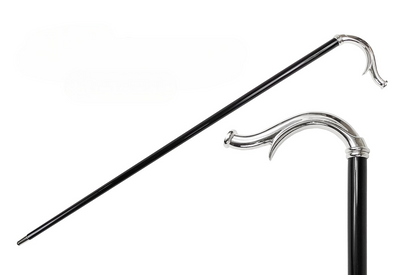 Original Silverplated Walking Cane with Black Crystal Handle