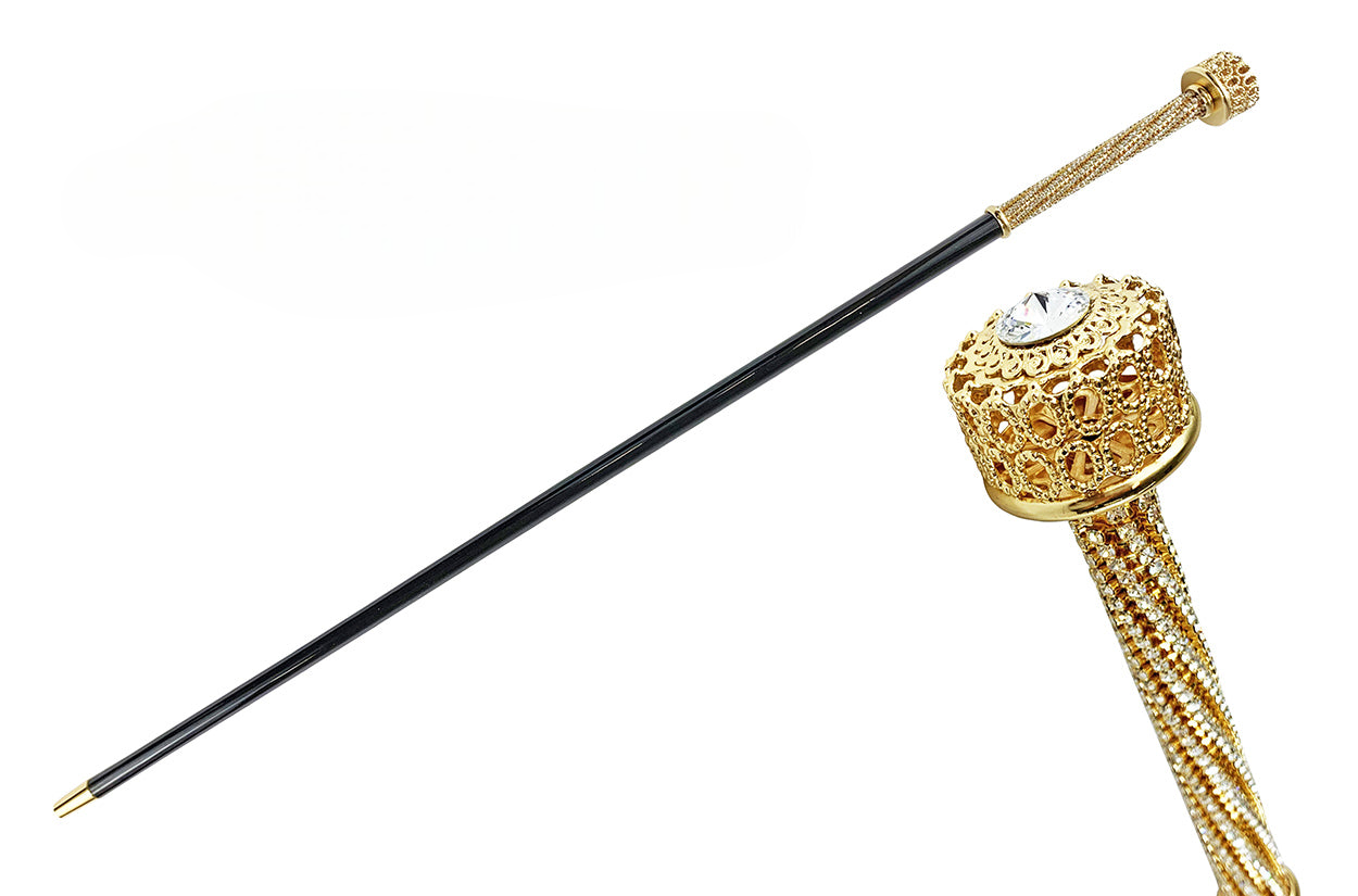 Walking Cane with Handle Encrusted with Thousands of White Crystals