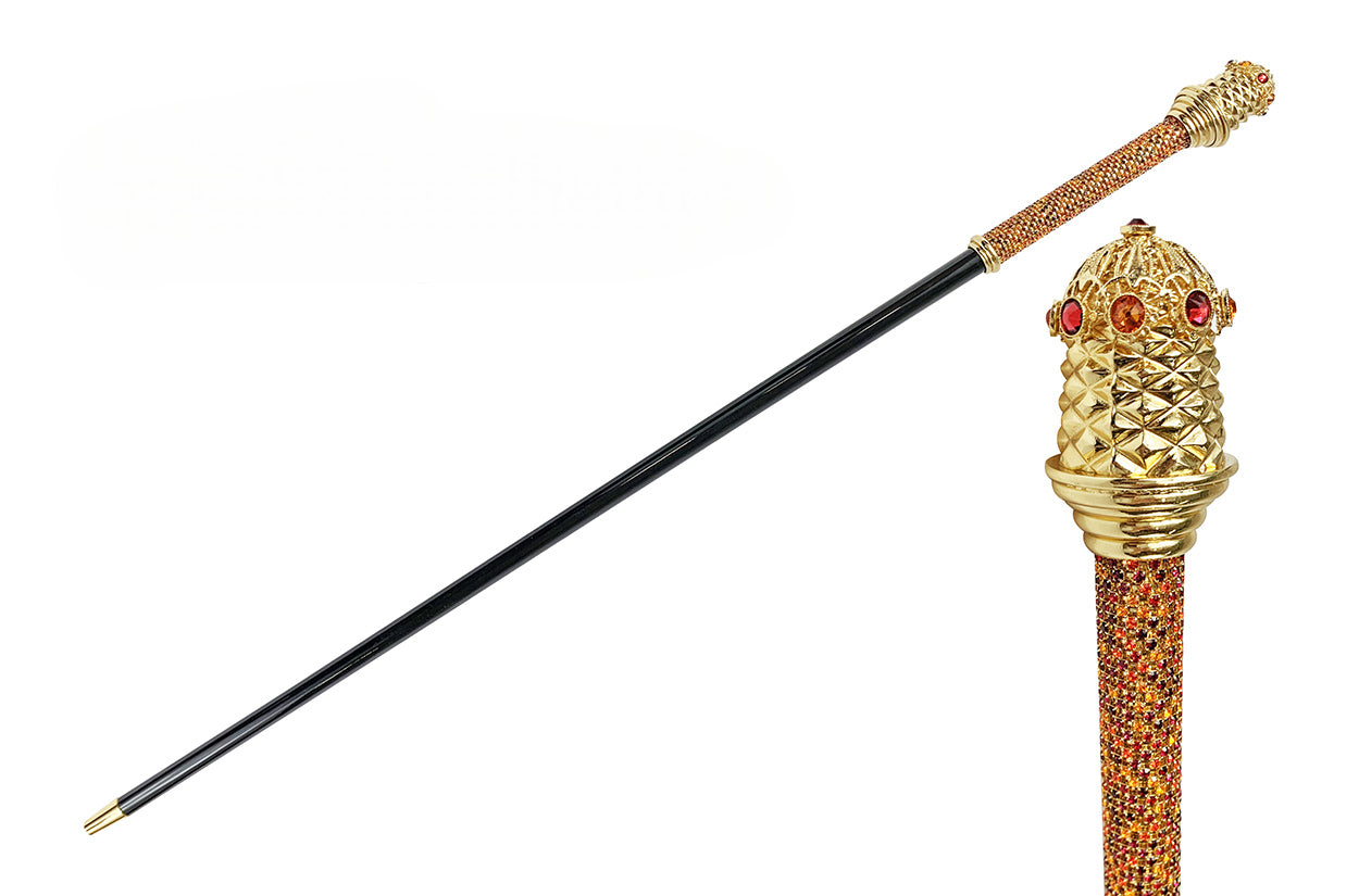 Royal Walking Stick with 24K Gold-Plated Handle and Red Crystals