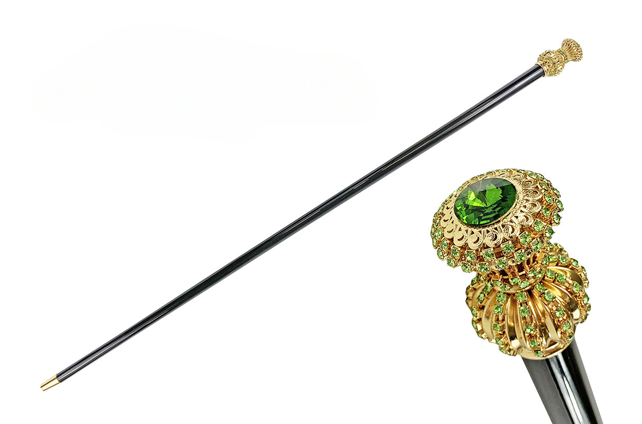 Handmade in Italy Milord Cane with Green Crystals – 24K Gold-Plated