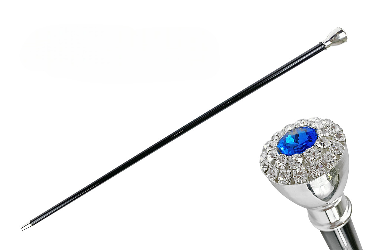 Handcrafted Elegant Walking Stick with Silver-Plated Knob and Crystals