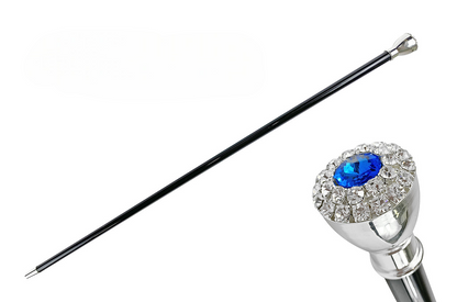 Handcrafted Elegant Walking Stick with Silver-Plated Knob and Crystals