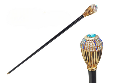 Luxury Walking Stick with Multicolor Crystal Knob and 24K Gold Plating