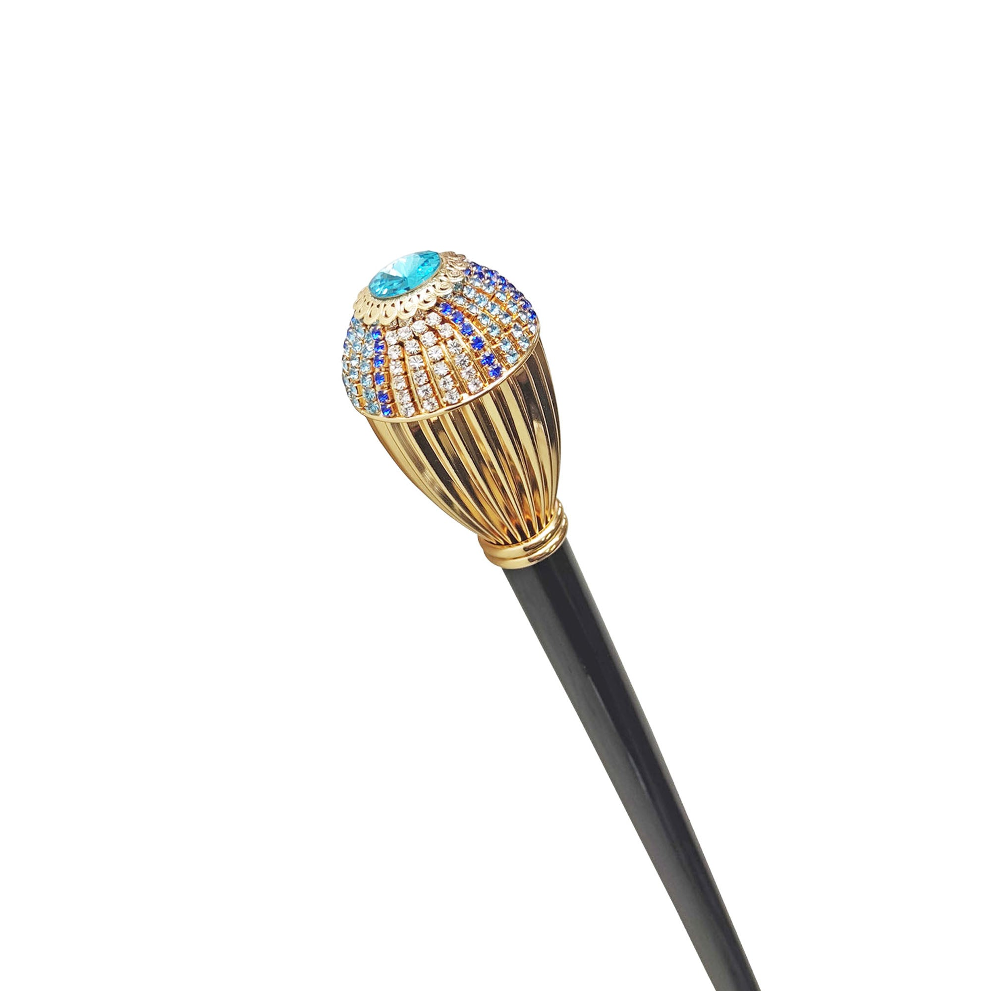 Luxury Walking Stick with Multicolor Crystal Knob and 24K Gold Plating