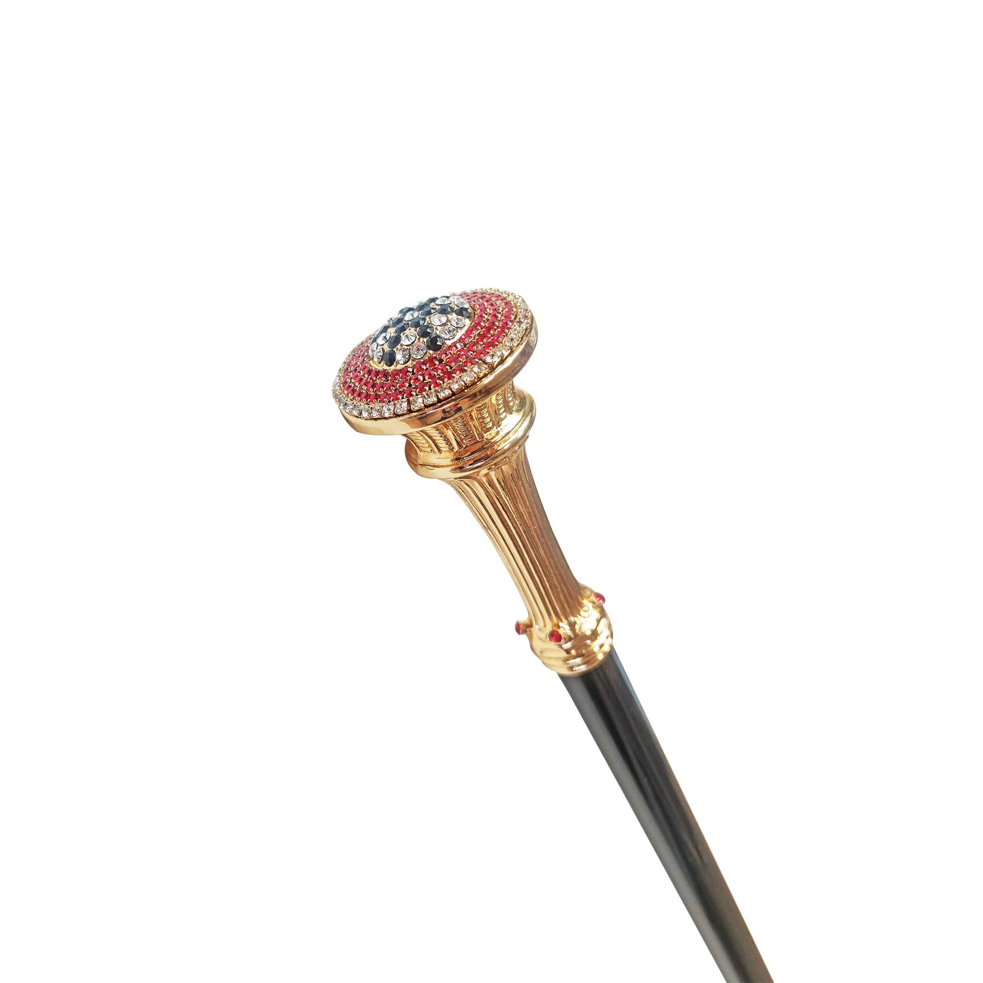 Luxury Italian Walking Stick with Red, White, and Black Crystal Handle