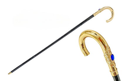 Luxury Italian Walking Cane with Elegant 24K Gold-Plated Blue Stone Handle
