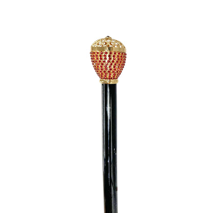 Luxury Walking Cane – 24K Gold Handle with Red Crystals, Men’s Cane