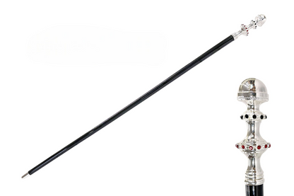 Luxury Italian Walking Cane with Silver-Plated 925 Handle and Crystals