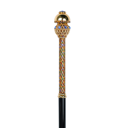 Designer 24K Gold-Plated Walking Cane with Crystal-Adorned Handle