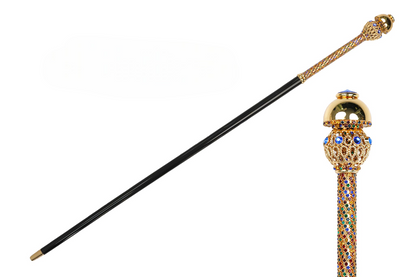 Designer 24K Gold-Plated Walking Cane with Crystal-Adorned Handle