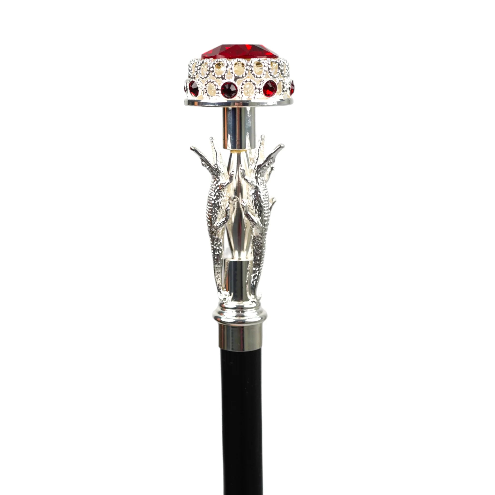 Limited Collection Crocodile Handle Walking Cane – 925 Silver & Siam Crystals