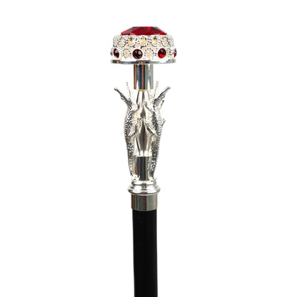 Limited Collection Crocodile Handle Walking Cane – 925 Silver & Siam Crystals