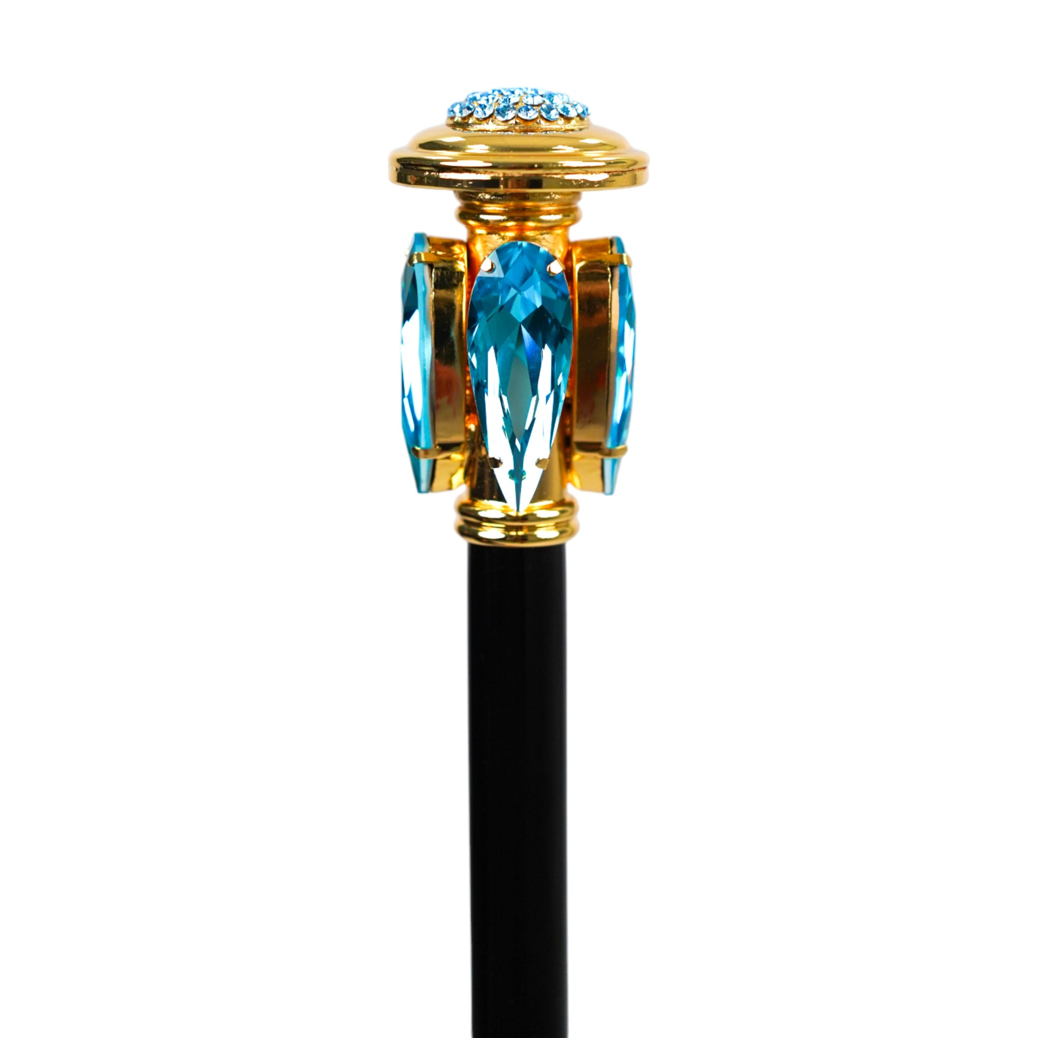 Luxury Walking Stick with Aquamarine Teardrop Crystal Handle