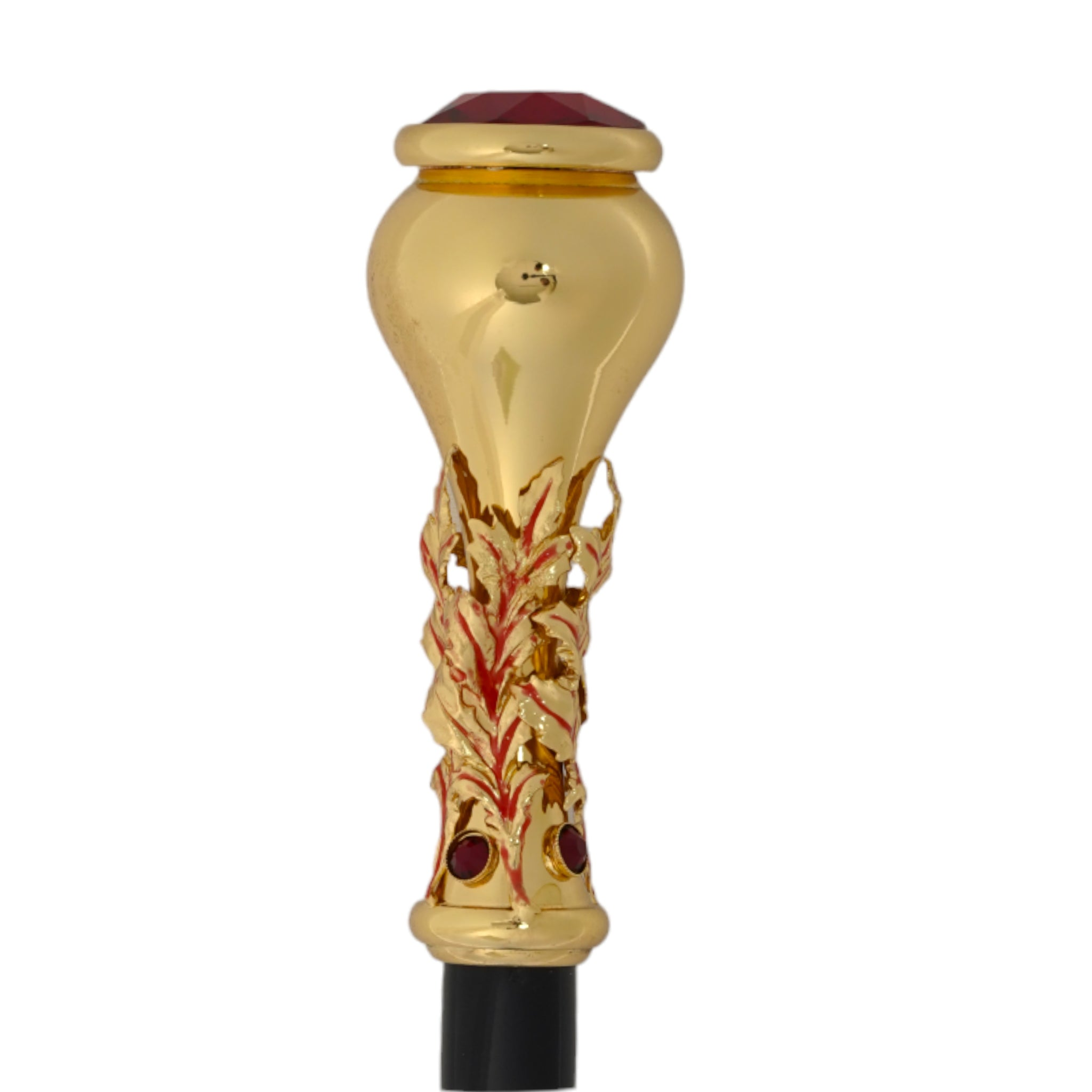 Handmade Italian Luxury 24K Gold-Plated Walking Cane with Red Crystal
