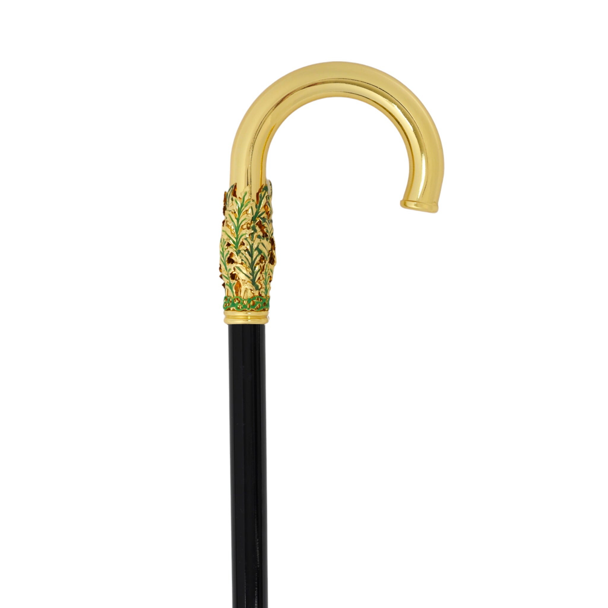 Elegant 24K Gold-Plated Walking Cane with Hand-Painted Leaf Handle