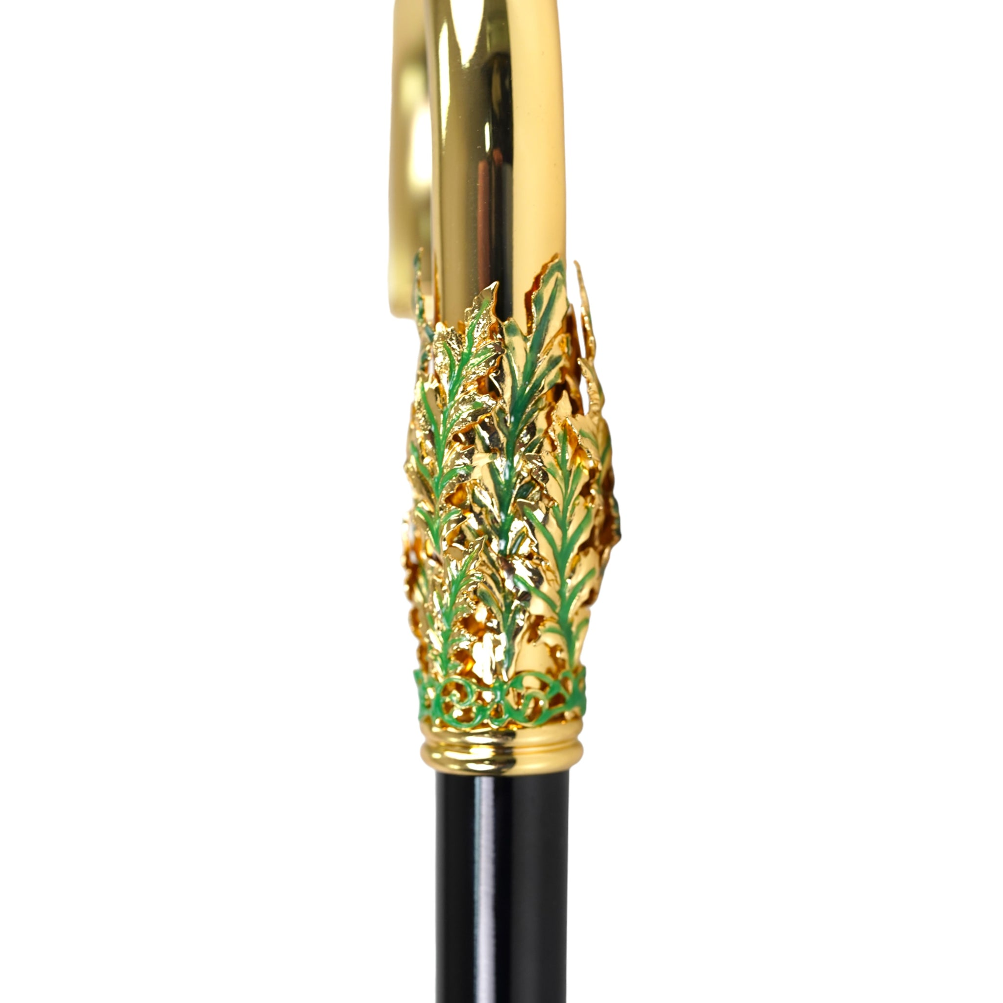 Elegant 24K Gold-Plated Walking Cane with Hand-Painted Leaf Handle