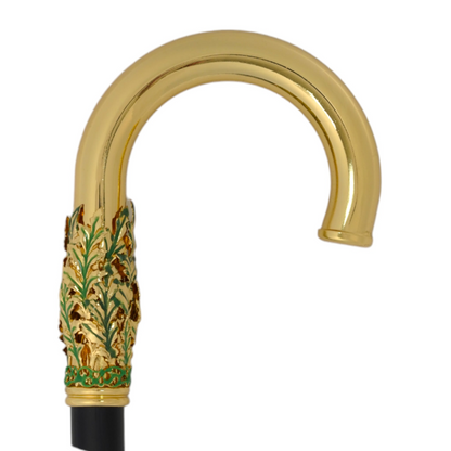 Elegant 24K Gold-Plated Walking Cane with Hand-Painted Leaf Handle