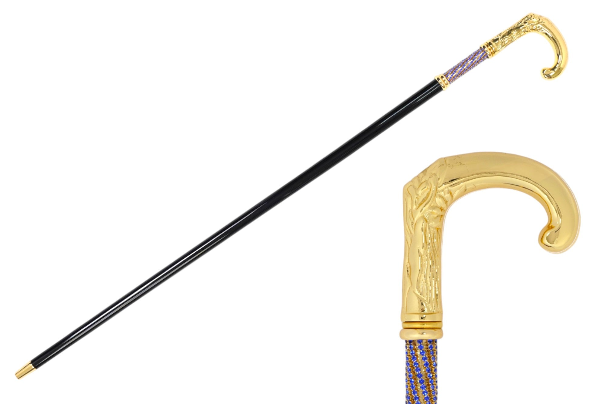 Luxury Italian Walking Cane with 24K Gold and Sapphire Crystals