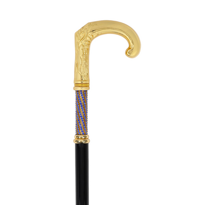 Luxury Italian Walking Cane with 24K Gold and Sapphire Crystals