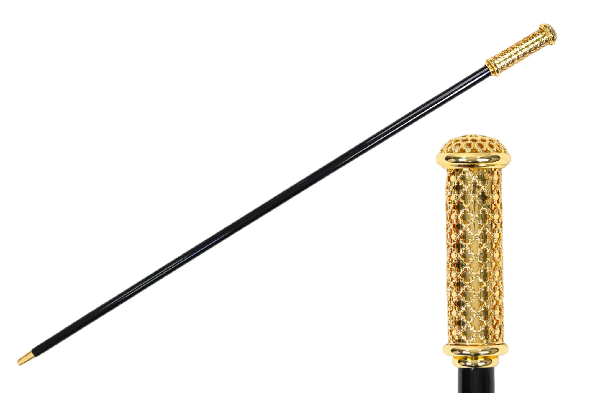 Luxury Italian Walking Cane with Elegant 24K Gold Filigree Handle